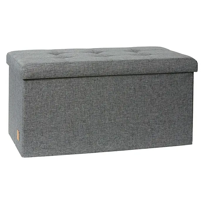 Store It Premium Sitz- & Aufbewahrungsbox Home - L x B x H: 38 x 76 x 38 cm, Grau - Grauer Stoffhocker mit Knopfheftung und Stauraum für zusätzlichen Komfort und Organisation in Ihrem Zuhause.