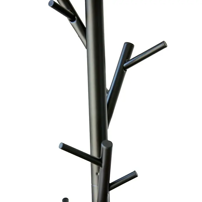 Garderobenständer Loft - Ø x H: 30 x 170 cm, Anzahl Haken: 15, Schwarz - Nahaufnahme einer modernen, schwarzen Garderobe mit mehreren Haken, ideal für Jacken und Accessoires in einem stilvollen Zuhause.