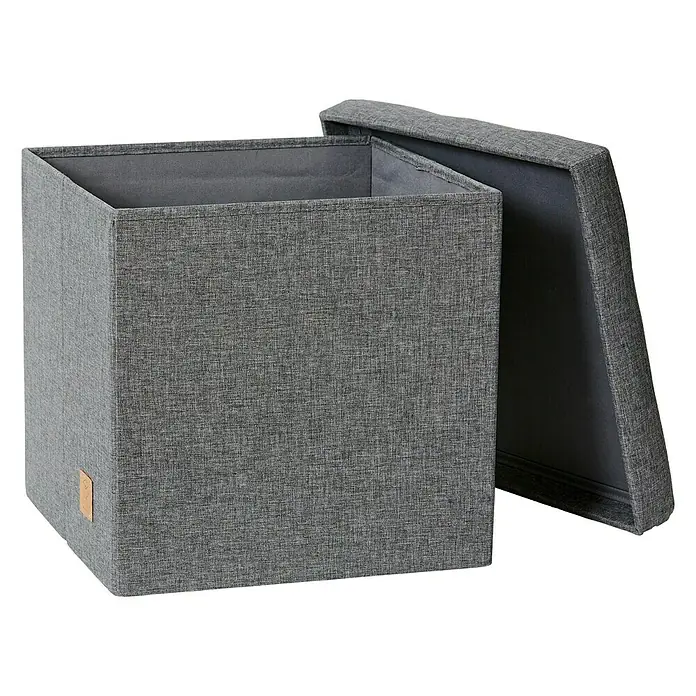 Store It Premium Hocker mit Stauraum Home - L x B x H: 38 x 38 x 38 cm, Grau - Grauer Stoffhocker mit abnehmbarem Deckel, ideal für Stauraum und als Sitzgelegenheit. Praktisch und stilvoll für jeden Raum.