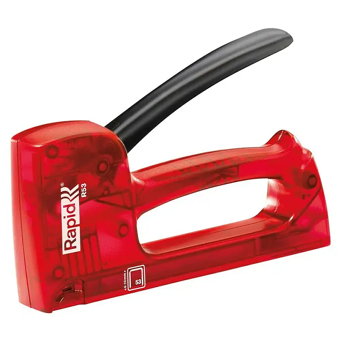 Rapid Handtacker R53 X-Ray - Geeignet für: Klammern Typ 53, Klammertiefe: 4 mm - 10 mm - Roter Rapid R53 Handtacker für Heftklammern, ideal für Polsterarbeiten und Heimwerkerprojekte. Robustes Werkzeug mit ergonomischem Griff.