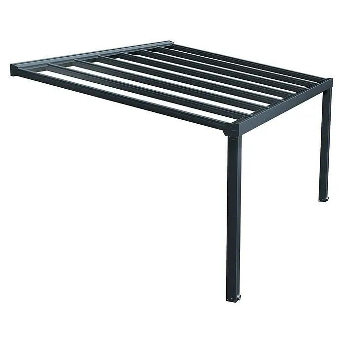 Palram – Canopia Terrassenüberdachung Stockholm - B x T: 515 x 340 cm, Anthrazitgrau, Polycarbonat - Darstellung eines stilvollen Terrassen-Pavillons mit offenem Dach, ideal für sonnige Entspannung im Freien.