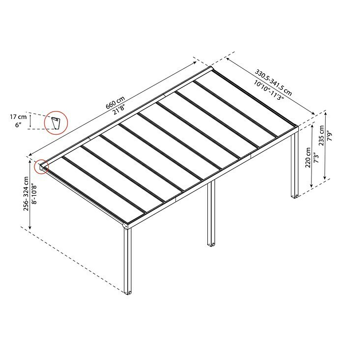 Palram – Canopia Terrassenüberdachung Stockholm (B x T: 660 x 340 cm, Anthrazitgrau, Polycarbonat, Klar) | BAUHAUS