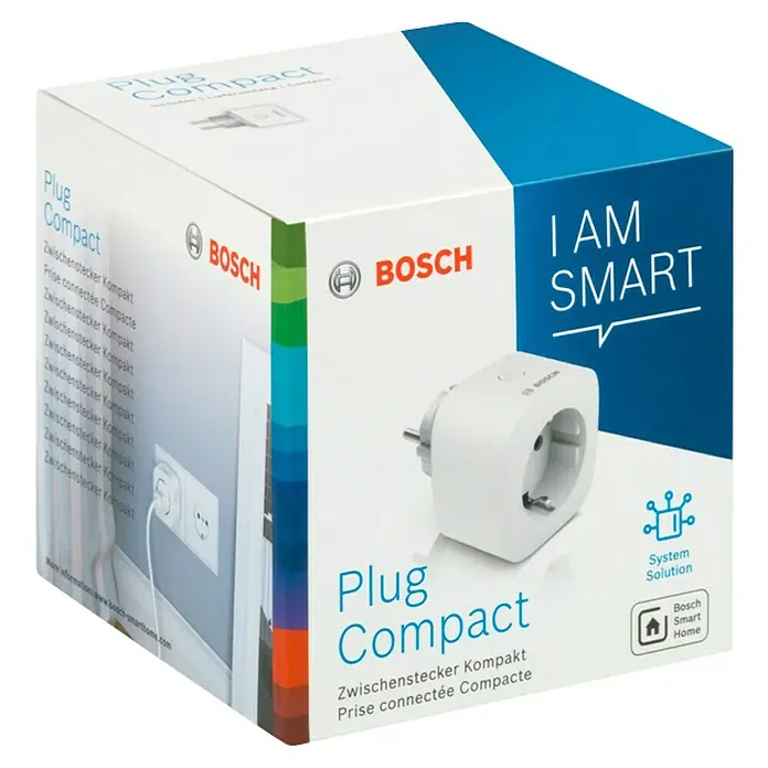Bosch Smart Home Smart-Steckdose Kompakt - Weiß, Max. Anschlussleistung: 3.680 W - Produktverpackung für den Bosch Smart Plug Compact. Das Gerät ermöglicht die Steuerung von Geräten über die Bosch Smart Home App.