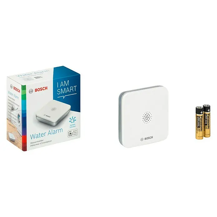 Bosch Smart Home Funk-Wassermelder - Batteriebetrieben, 75 x 75 x 25 mm - Bosch Wassermelder: Intelligenter Schutz vor Wasserschäden mit zuverlässiger Alarmierung und einfacher Installation für ein sicheres Zuhause.
