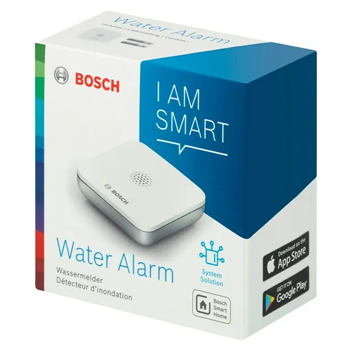 Bosch Smart Home Funk-Wassermelder - Batteriebetrieben, 75 x 75 x 25 mm - Das Bosch Water Alarm Kit: intelligenter Schutz vor Wasserschäden mit App-Benachrichtigung.