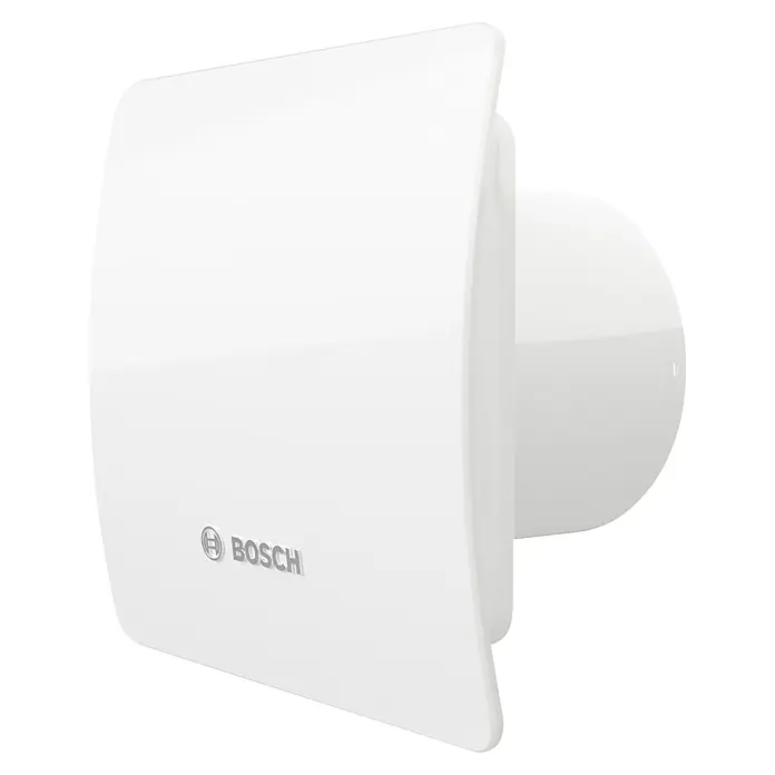 Bosch Wandventilator Fan 1500 - Weiß, 12,5 cm - Ein detailreiches Bild eines weißen Bosch-Lüfters, der für seine Leistung und Zuverlässigkeit bekannt ist. Ein Qualitätsprodukt.