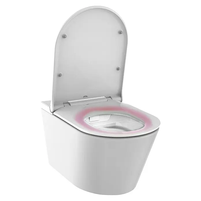 Camargue Wand-Dusch-WC-Set Moderno E-Clean - Spülrandlos, Mit schmutzabweisender Glasur, Spülform: Tief, WC Abgang: Waagerecht, Weiß - Elegante, wandhängende Toilette mit beheizbarem Sitz für höchsten Komfort und Hygiene im modernen Badezimmer. Zeitloses Design.