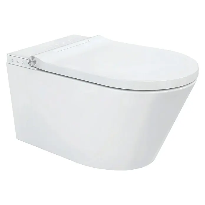 Camargue Wand-Dusch-WC-Set Moderno E-Clean - Spülrandlos, Mit schmutzabweisender Glasur, Spülform: Tief, WC Abgang: Waagerecht, Weiß - Elegante, wandhängende Toilette in Weiß. Das moderne Design und die klaren Linien machen sie zu einem Blickfang in jedem Badezimmer.