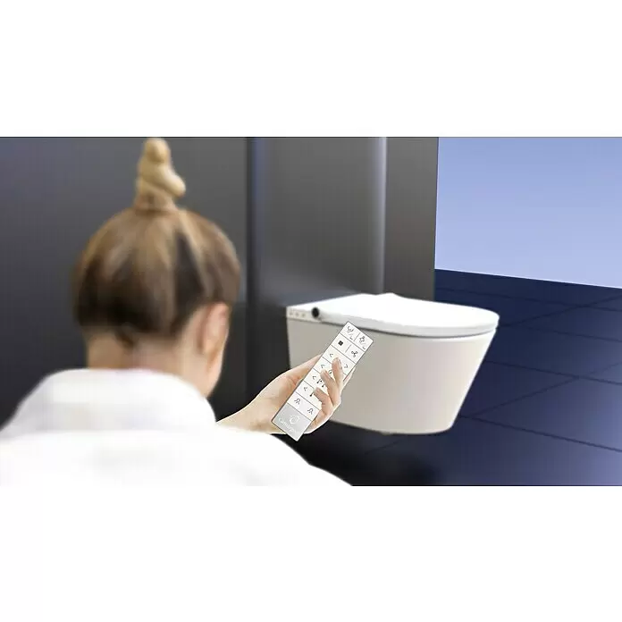 Camargue Wand-Dusch-WC-Set Moderno E-Clean - Spülrandlos, Mit schmutzabweisender Glasur, Spülform: Tief, WC Abgang: Waagerecht, Weiß - Anwendungsbeispiel