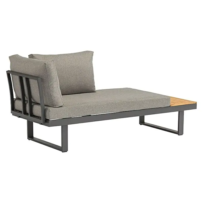 Loungemöbel-Set Tatjana - 2 -tlg., Aluminium, Akazie, Anthrazit/Naturbraun - Stilvolles graues Outdoor-Daybed mit Metallrahmen und Holzakzenten, ideal zum Entspannen im Garten oder auf der Terrasse.