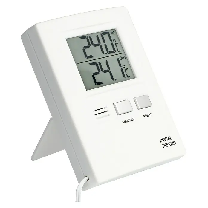 TFA Dostmann Thermometer - Digital, L x B x H: 2 x 6,2 x 8,5 cm, Weiß - Digitales Thermometer für Innen- und Außentemperaturen mit übersichtlicher LCD-Anzeige und einfacher Bedienung für den täglichen Gebrauch.