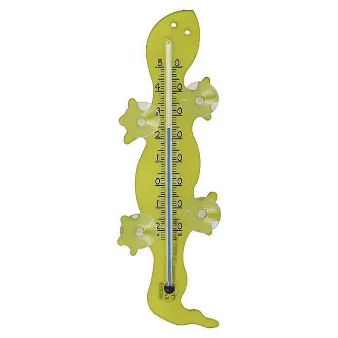 TFA Dostmann Fensterthermometer Gecko - Analog, L x B x H: 1,2 x 7,1 x 22 cm - Gelbes Badethermometer in Salamanderform mit Saugnäpfen zur einfachen Befestigung und Anzeige der Wassertemperatur.