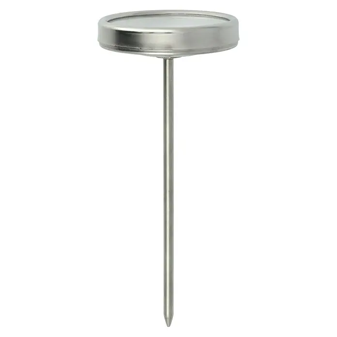 TFA Dostmann Bratenthermometer - Analog, Ø x H: 5 x 12 cm - Nahaufnahme eines Metallthermometers mit rundem Zifferblatt und langem Stab, ideal für präzise Temperaturmessungen in Küche und Labor.