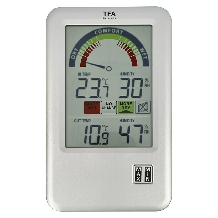 TFA Dostmann Funk-Thermo-Hygrometer Bel AirDigital, Reichweite Sensor: 100 m Front View