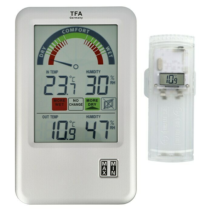 TFA Dostmann Funk-Thermo-Hygrometer Bel AirDigital, Reichweite Sensor: 100 m Front View