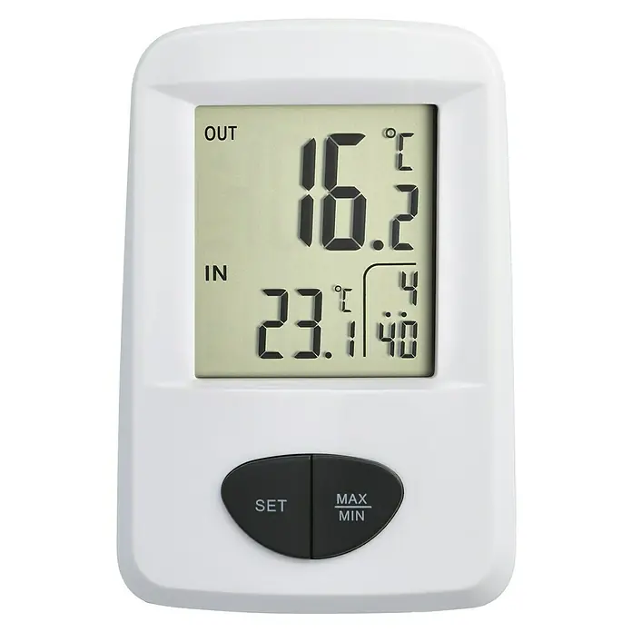 TFA Dostmann Funkthermometer Base - Digital, Reichweite Sensor: 30 m, Weiß - Digitales Thermometer für Innen- und Außenbereich zur genauen Messung der Temperatur mit minimalen und maximalen Temperaturanzeigen.