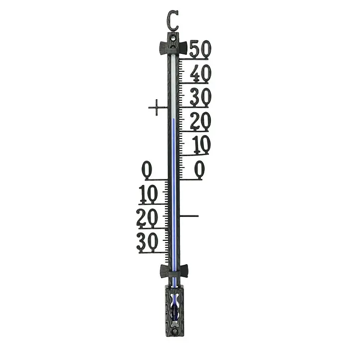 TFA Dostmann Außenthermometer - Analog, L x B x H: 1,8 x 6,5 x 27,5 cm, Schwarz - Dieses Bild zeigt ein Thermometer mit einer Skala von -30 bis +50 Grad Celsius. Das Thermometer ist ein ideales Gerät zur Messung der Temperatur.