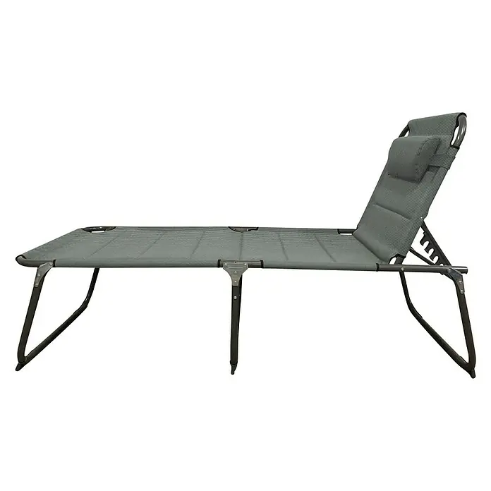 Tumbona de jardín Mikonos - 71 x 200 x 45 cm, Antracita, Textil, Respaldo regulable - Una litera de camping gris con respaldo y reposacabezas ajustables, ideal para relajarse al aire libre.