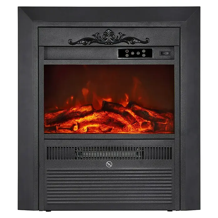Elektrischer Kamin - Weiß/Schwarz, L x B x H: 26 x 109 x 100 cm - Nahaufnahme eines elektrischen Kamineinsatzes mit realistischen Flammeneffekten und Bedienelementen.