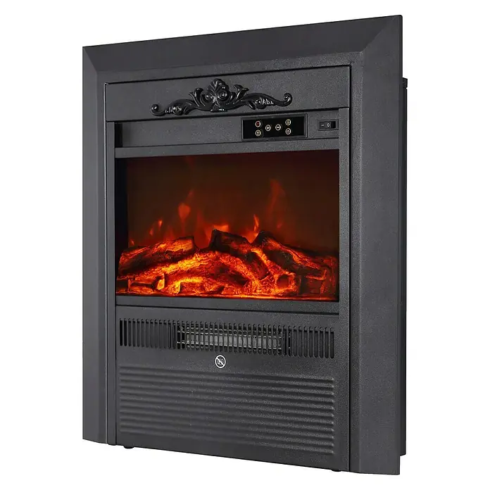 Elektrischer Kamin - Weiß/Schwarz, L x B x H: 26 x 109 x 100 cm - Nahaufnahme eines elektrischen Kamins mit simulierten Flammen und Bedienelementen, der eine gemütliche Atmosphäre schafft.