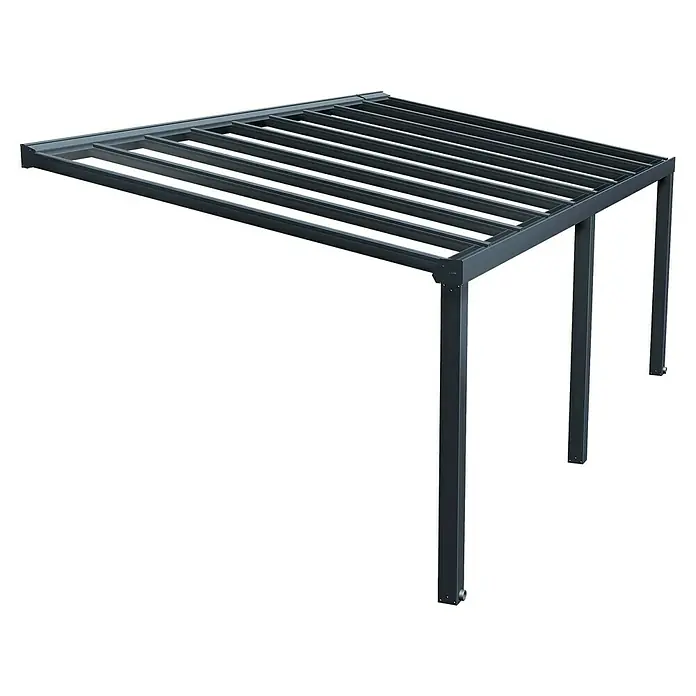 Palram – Canopia Terrassenüberdachung Stockholm - B x T: 660 x 340 cm, Anthrazitgrau, Polycarbonat - Dunkelgraue Pergola mit schattenspendendem Lamellendach. Das moderne Design macht sie zum Blickfang im Garten.