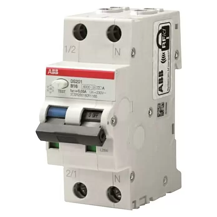 ABB FI/LS-Schalter DS201 B16 A30 - 16 A, Typ A, 30 mA, Auslösecharakteristik: B, Polanzahl: 2