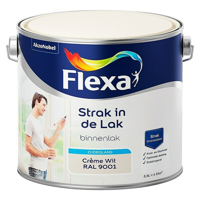 Flexa Strak in de Lak Kleurlak Crème Wit RAL 9001 (2,5 l) | BAUHAUS