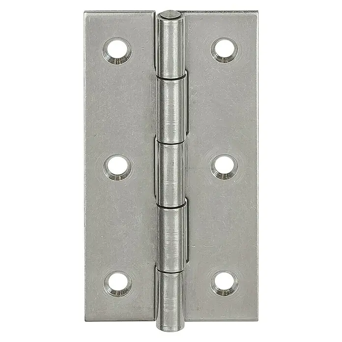 Vormann Bisagra - L x An: 40 x 26 mm, Acero inoxidable - Primer plano de una bisagra de puerta de acero inoxidable, diseñada para un movimiento suave de la puerta.\n