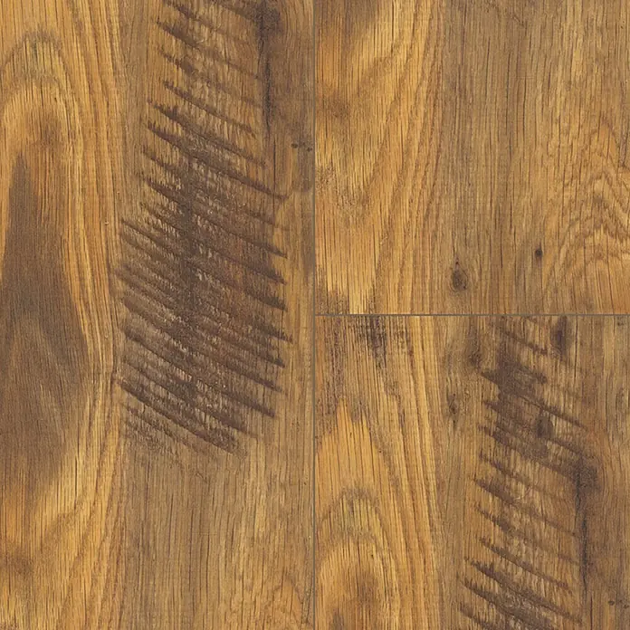 Living by Haro Laminatmuster Gigante Eiche Fattoria - 200 x 243 x 8 mm, Landhausdiele - Nahaufnahme des Holzmusters eines Bodens. Detailreiche Holzstruktur in warmen Brauntönen, ideal für rustikale Innenräume.