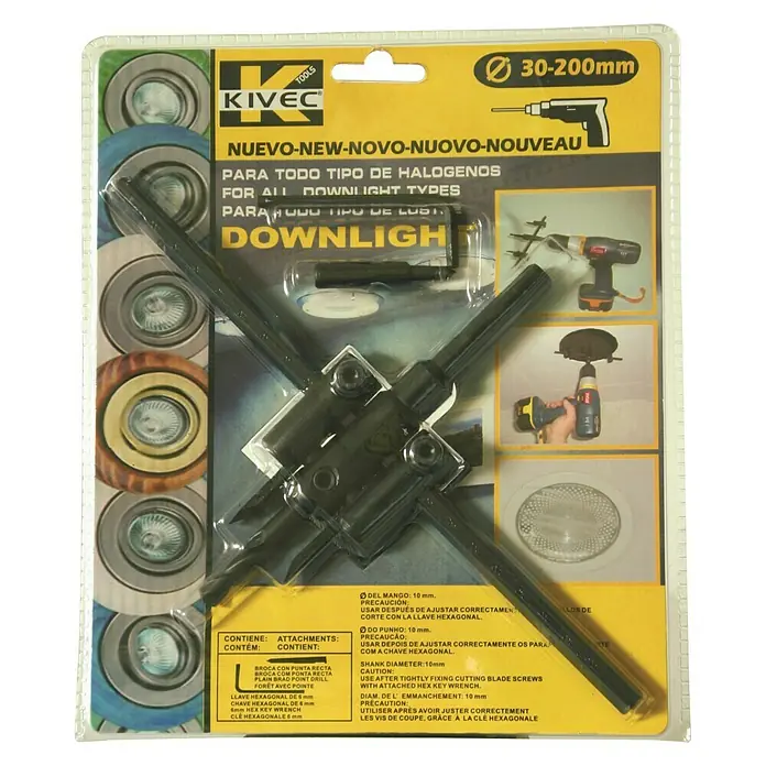 Cortador circular CE-30250 - Longitud regulable 30 - 250 mm - Herramienta para cortar agujeros en techos para instalar luces. Diámetro de 30–200mm.
