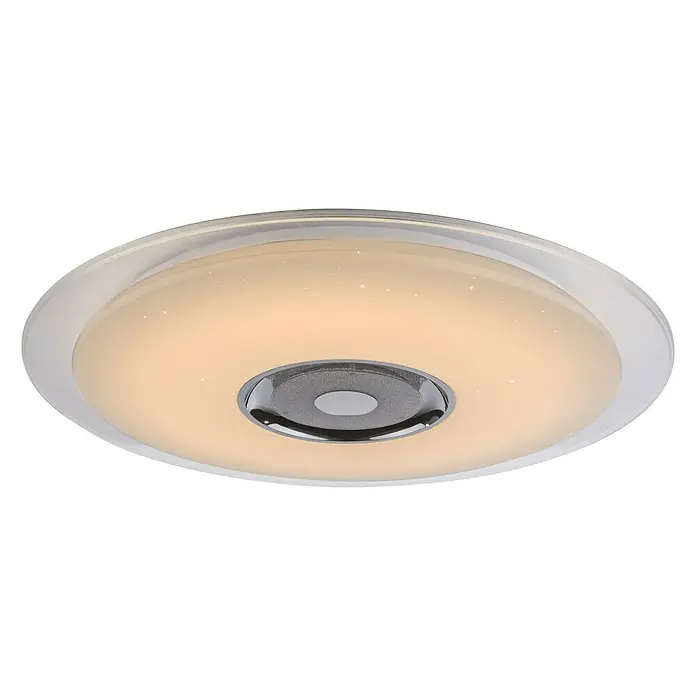 Globo LED-Deckenleuchte rund Tune - 36 W, Ø x H: 600 mm x 6,1 cm, Weiß, Opal, RGB - Moderne LED-Deckenleuchte mit integriertem Lautsprecher und funkelndem Sterneneffekt für eine angenehme Raumatmosphäre.
