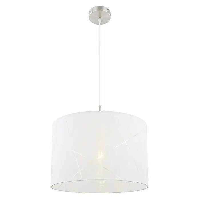 Globo Miquel Lámpara colgante redonda - 60 W, Ø x Al: 45 x 140 cm, Blanco, E27 - Elegante lámpara colgante con una pantalla redonda blanca y una suspensión plateada. La luminaria ofrece una iluminación suave y difusa.