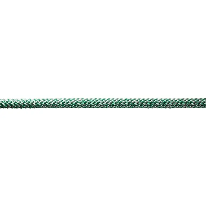 Robline Cuerda multiusos por metros Sirius 500 - Diámetro: 6 mm, Poliéster, Verde / Plata - Primer plano de una cuerda robusta verde y plata. Ideal para actividades al aire libre, ofreciendo fuerza y fiabilidad.