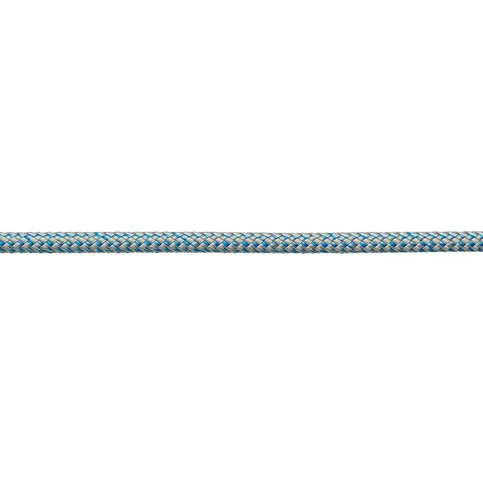 Robline Cuerda multiusos por metros Sirius 500 - Diámetro: 6 mm, Poliéster, Azul marino / Plata - Primer plano de una cuerda trenzada resistente con un patrón azul y gris, ideal para diversas aplicaciones.