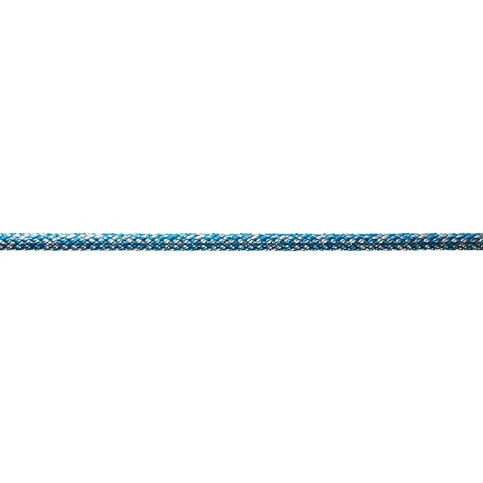 Robline Cuerda multiusos por metros Sirius 500 - Diámetro: 10 mm, Poliéster, Azul marino / Plata - Primer plano de una cuerda de escalada azul y blanca. La cuerda robusta está diseñada para su uso en terrenos difíciles.