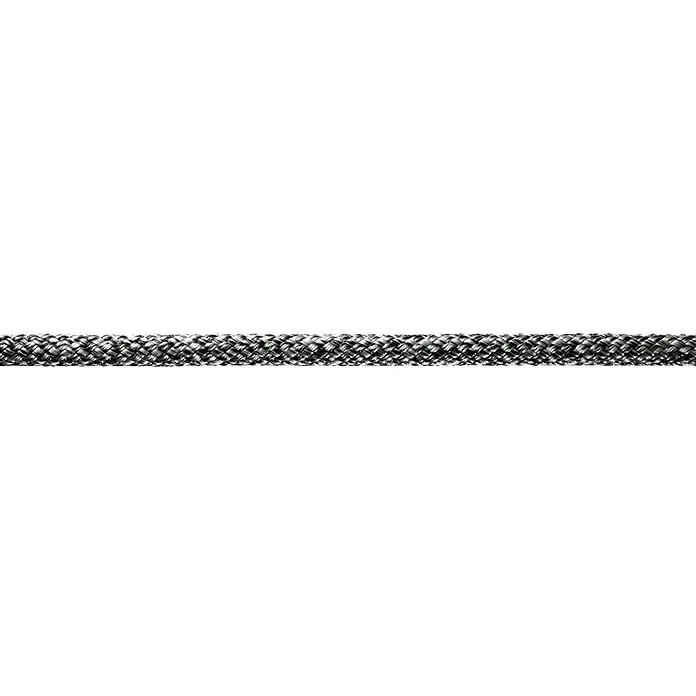 Robline Cuerda multiusos por metros Sirius 500 - Diámetro: 10 mm, Poliéster, Negro/Plateado - Primer plano de una cuerda trenzada robusta en plata y negro, perfecta para actividades al aire libre y aventuras.