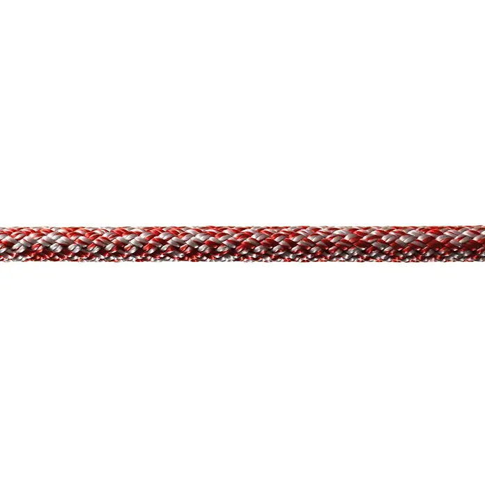 Robline Cuerda multiusos por metros Sirius 500 - Diámetro: 12 mm, Poliéster, Rojo/Plateado - Primer plano de una cuerda de escalada resistente en rojo y blanco, perfecta para aventuras de montaña seguras.