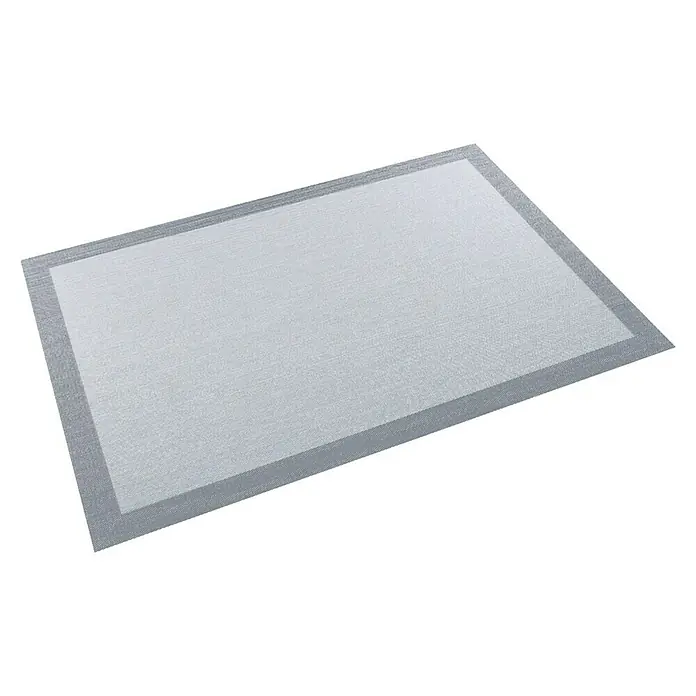 Alfombra de vinilo Living - Gris, 150 x 80 cm - Un mantel individual rectangular plateado con borde gris, ideal para mesas elegantes y para proteger sus muebles.