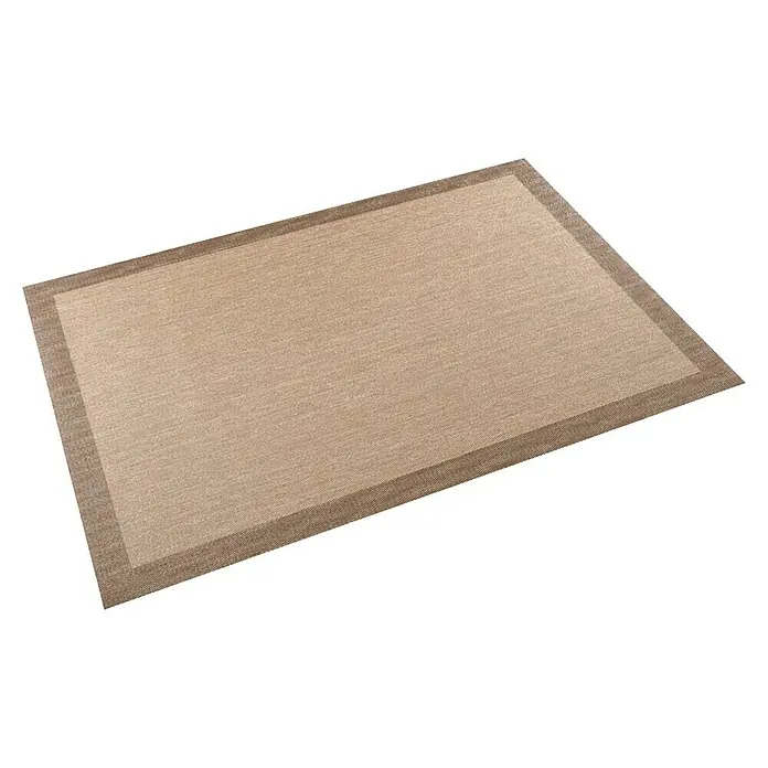 Alfombra de vinilo Living - Beige/Tostado, 200 x 60 cm - Alfombra rectangular beige con un borde estrecho y oscuro sobre un fondo negro. La alfombra tiene una textura fina y parece de alta calidad.