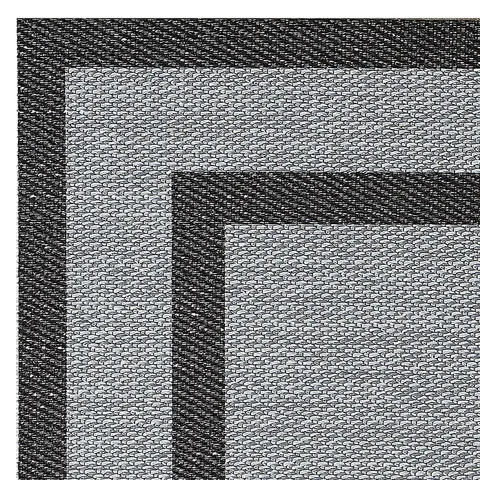 Alfombra de vinilo Marco - Plata, 230 x 160 cm - Primer plano de una alfombra texturizada con un elegante patrón de borde oscuro, ideal para agregar calidez a espacios modernos.