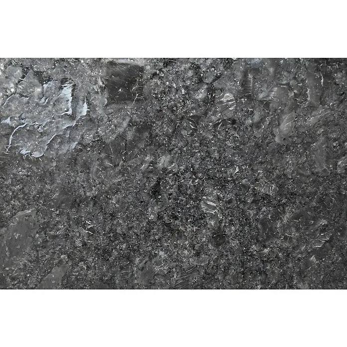 Fensterbank Steel Grey Reptil - 151 x 25 x 2 cm, Anthrazit, Naturstein - Nahaufnahme von poliertem, dunklem Granit mit feinen weißen Akzenten, ideal für Arbeitsplatten oder Bodenbeläge.