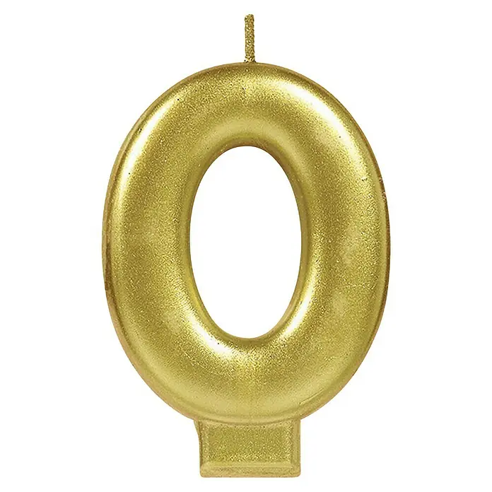 Kerze Zahlenkerze Sparkling - Motiv: 0, Gold, 9,3 cm - Goldene Geburtstagszahlkerze "0" mit einem festlichen und schimmernden Design, ideal für jeden Geburtstagskuchen.