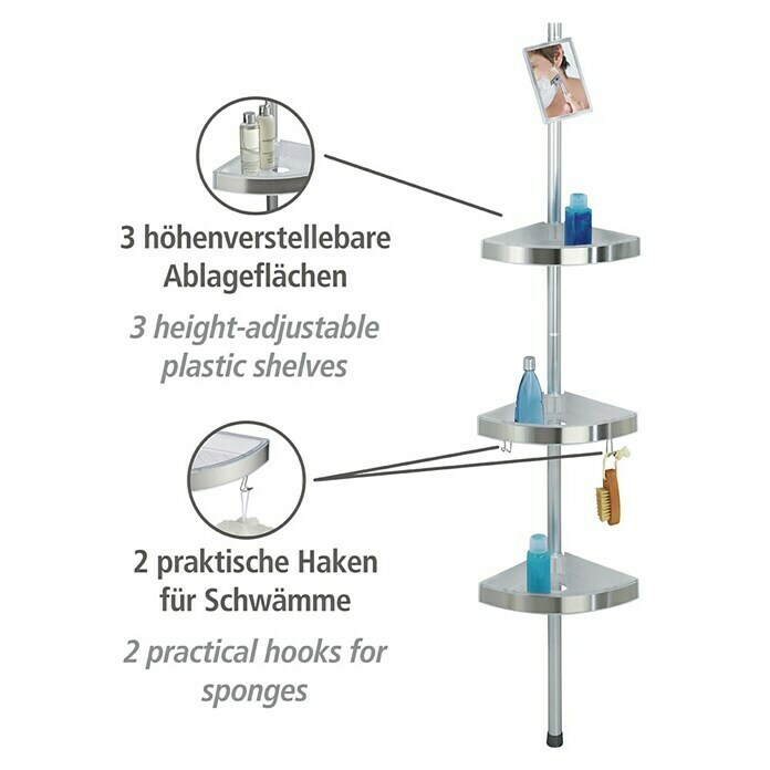 Wenko Teleskop-Eckregal PremiumHöhenverstellung: 70 cm - 260 cm, 3-stöckig, Edelstahl Unknown