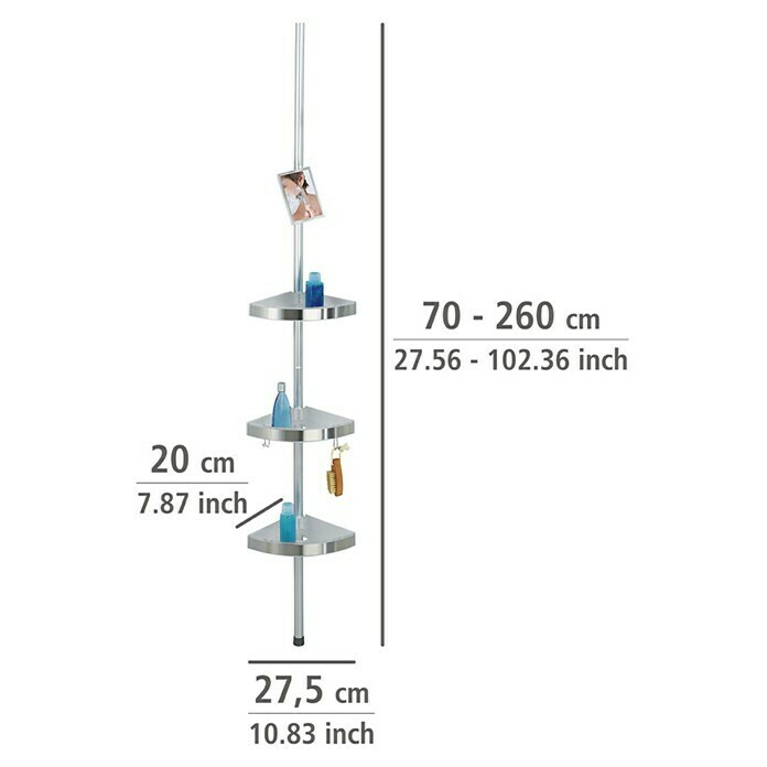 Wenko Teleskop-Eckregal PremiumHöhenverstellung: 70 cm - 260 cm, 3-stöckig, Edelstahl Unknown