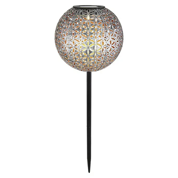 BAUHAUS Solar-Dekoleuchte Kugel - 0,06 W, Silber, IP44 - Eine detailreiche Solarleuchte in Kugelform mit filigranem Muster und Erdspieß für den Garten. Sie sorgt für stimmungsvolle Beleuchtung.