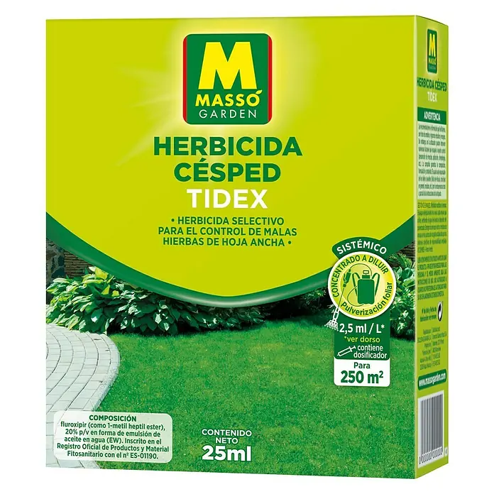 Massó Herbicida Tidex - 25 ml - Imagen del producto: Massó Garden Herbicida Césped Tidex – un herbicida para césped para el control de malezas con 25 ml.