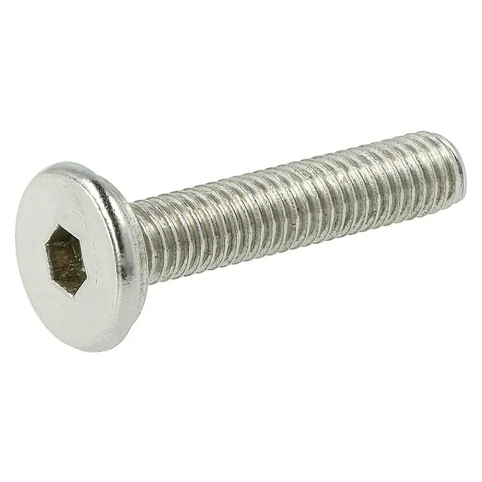 Schrauben-Set - Passend für: Sunfun Neila Loungemöbel-Set Promo - Nahaufnahme einer glänzenden Senkkopfschraube aus Metall mit Innensechskant auf schwarzem Hintergrund.