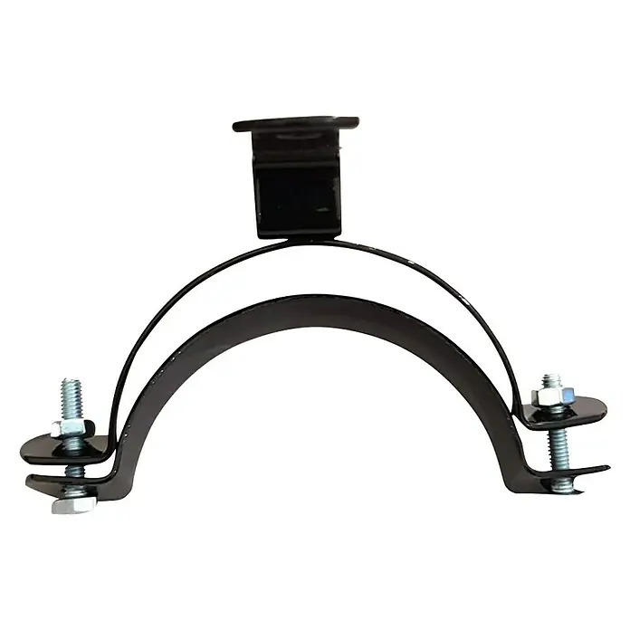 Abrazadera de pared para pellets - Diámetro: 80 mm, Negro - Abrazadera de tubo negra con tornillos y tuercas para asegurar tuberías. Construcción robusta para un soporte fiable.