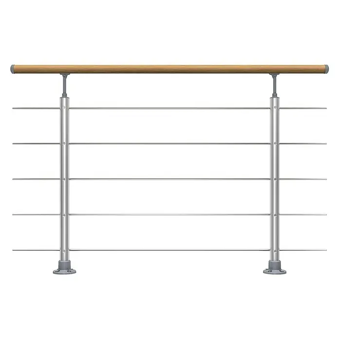 Dolle Geländer-Set PS 020 - Oberbodenmontage, Aluminium, Eiche, Länge: 150 cm - Geländer mit Holzhandlauf und Edelstahlstreben für den Innen- und Außenbereich. Robust und stilvoll.