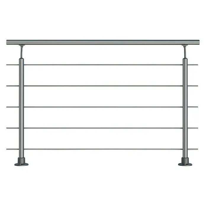 Dolle Geländer-Set PS 010 - Oberbodenmontage, Aluminium, Silber, Rund, Länge: 150 cm - Edelstahlgeländer mit horizontalen Streben, robust und stilvoll, für Innen- und Außenbereiche geeignet. Ideal für Treppen oder Balkone.